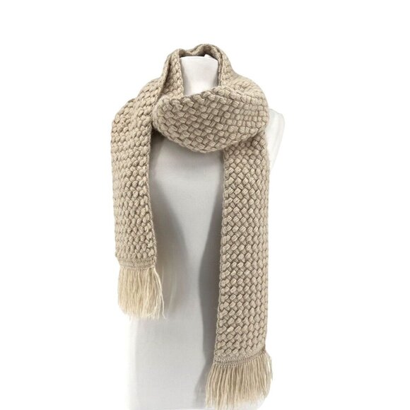 Melman 100% Alpaca Wool Woven Scarf Fringed Made In Bolivia- Cream